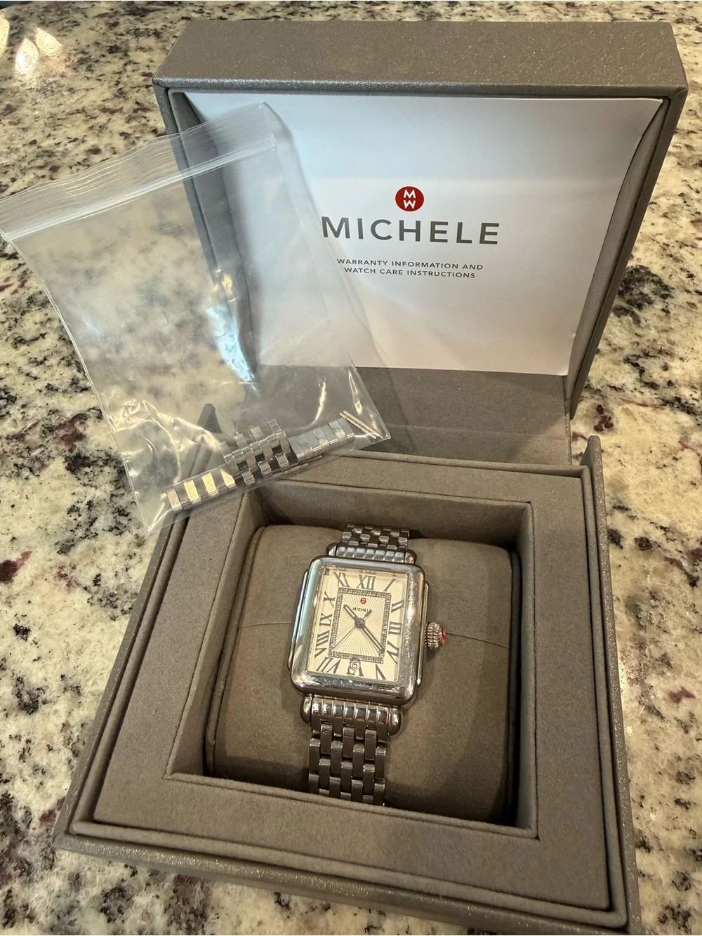 Michele Silver Stainless Steel Square-Link Watch